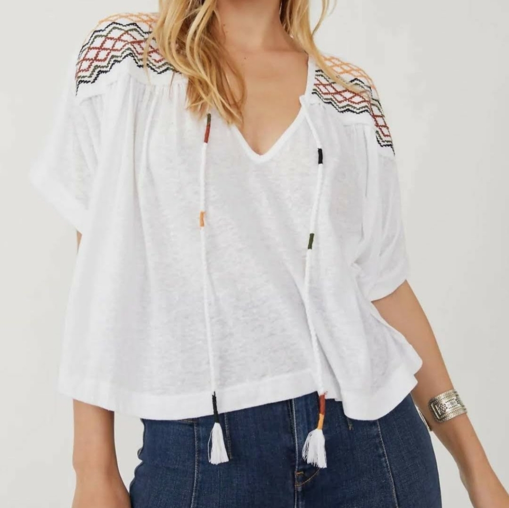 Free People Boho White Tassel Top